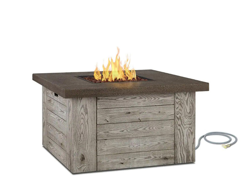 Table de foyer extérieur à gaz carrée en grain de bois (2)