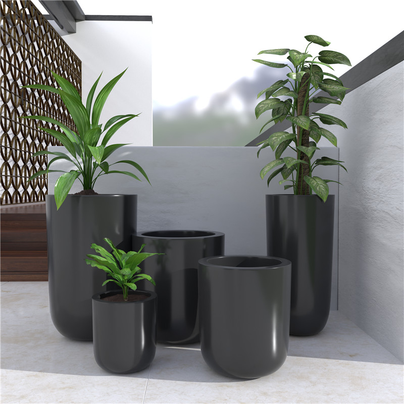 Barrel-shaped black flower pot (10)