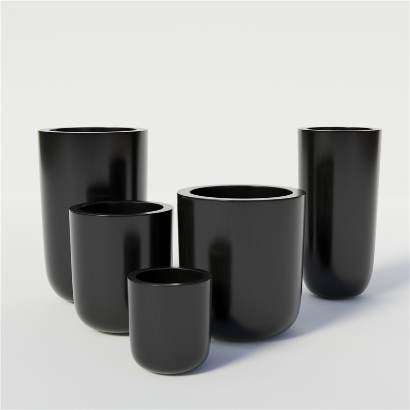 Barrel-shaped black flower pot (6)