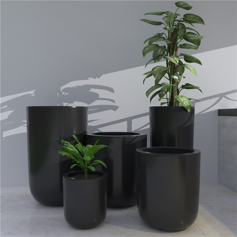 Barrel-shaped black flower pot (9)