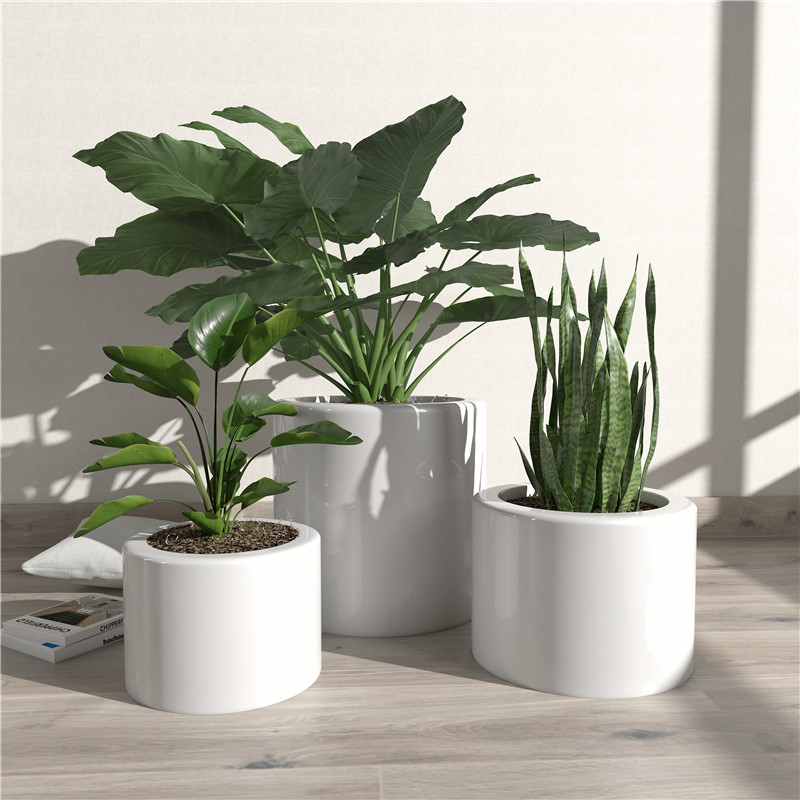 Barrel-shaped white flower pot (8)