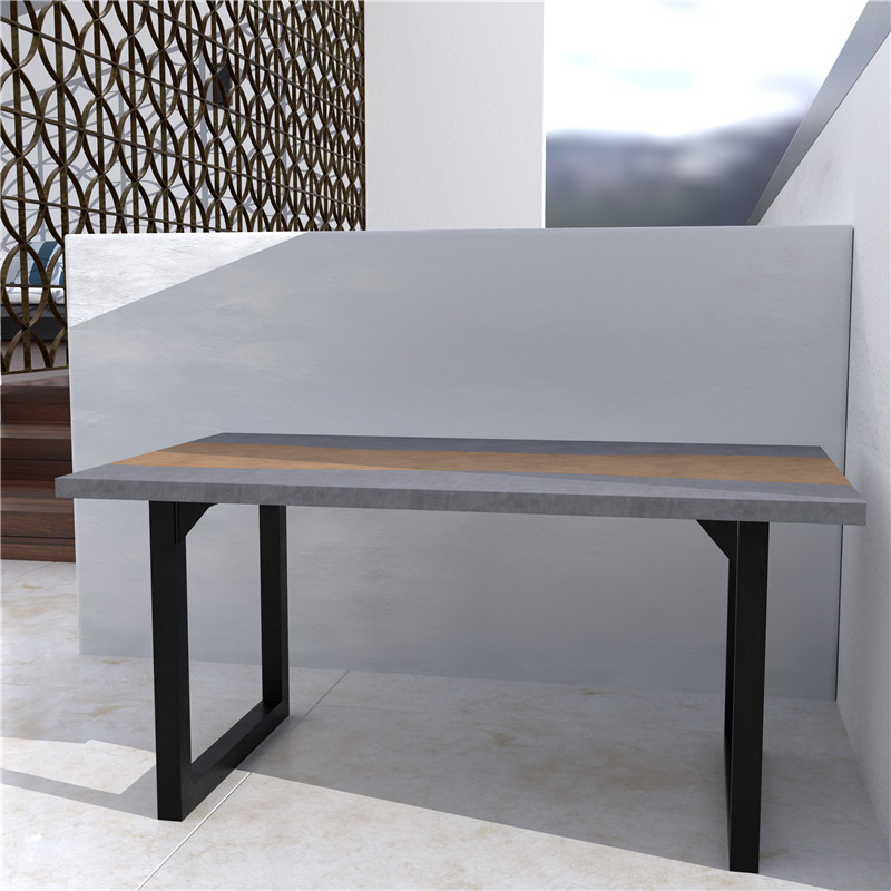 Handcrafted from concrete, wood and steel in natural grey concrete, it contrasts with the central wood inlay and the natural wood edges in hickory. The top is framed in welded steel, sandb ( (7)