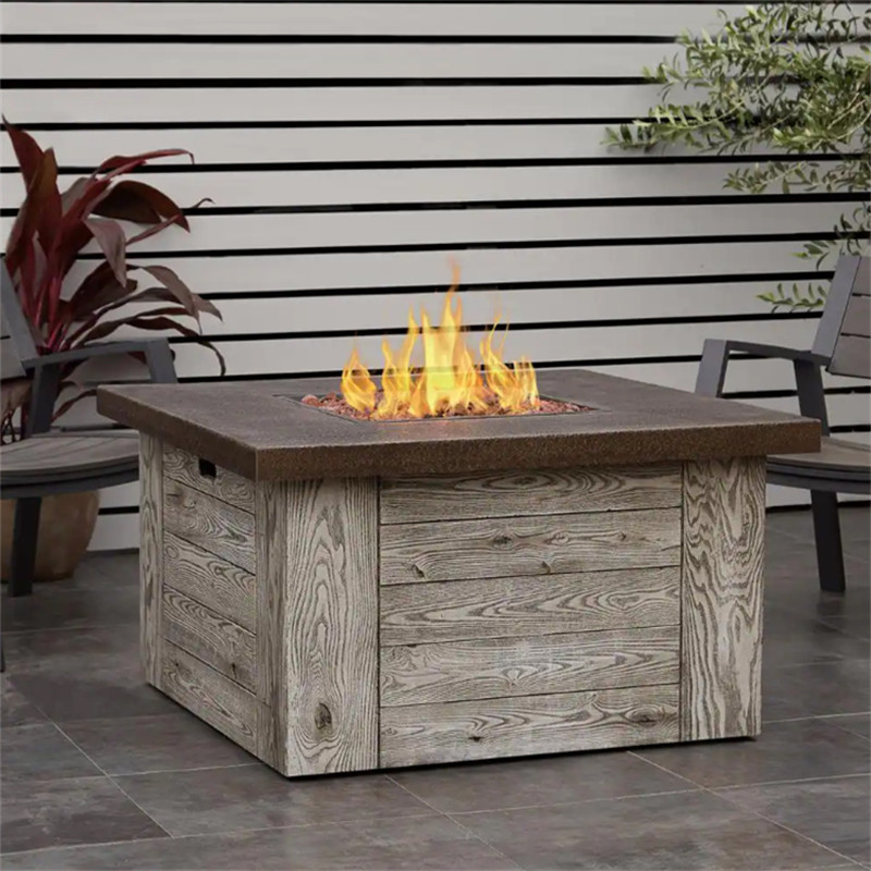 outdoor Wood grain square gas fire pit table (5)